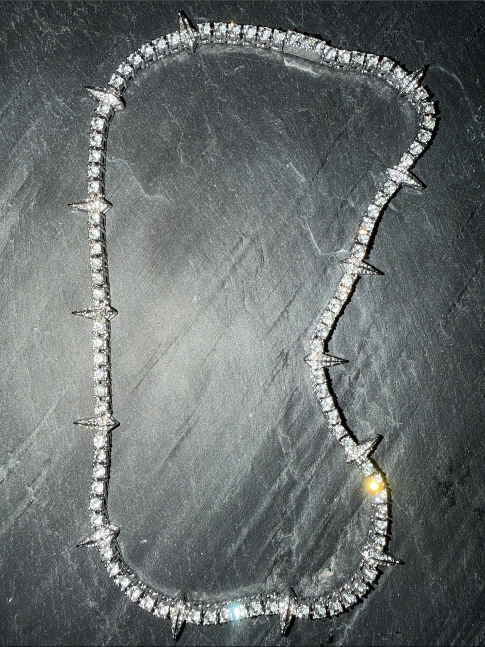 Diamond Spike Tennis Necklace - Silver Crystal